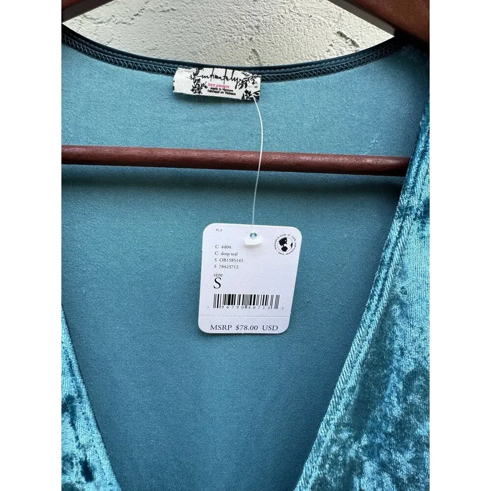 NWT Free People Don’t You Wish Crushed Velvet Bodysuit Deep Teal Small S